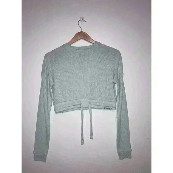 Gymshark Mint Green Ribbed Cropped Long Sleeve Relaxed Sweatshirt Only Size XS - Picture 2 of 11